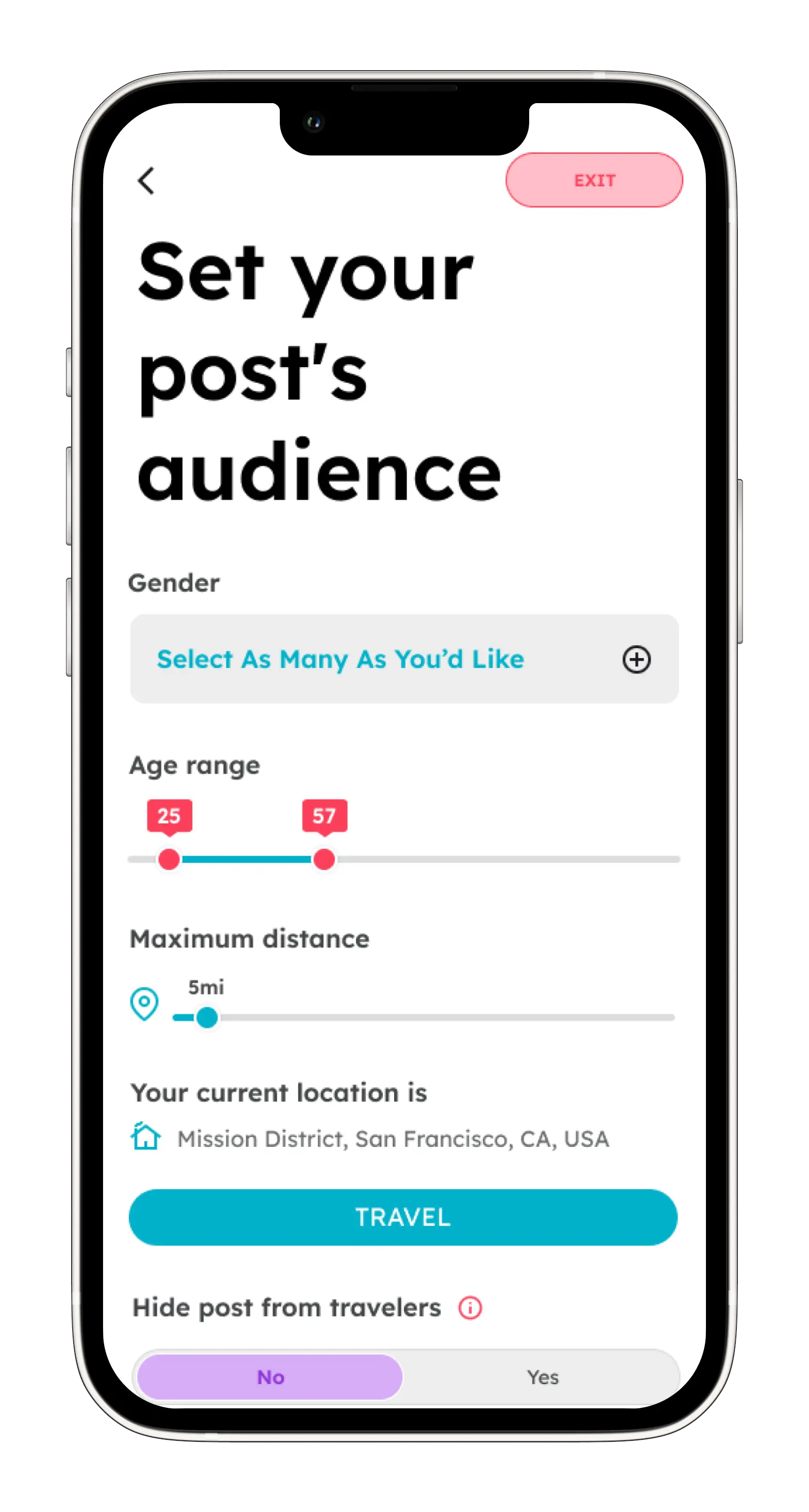 Setting post audience in AseeksB app
