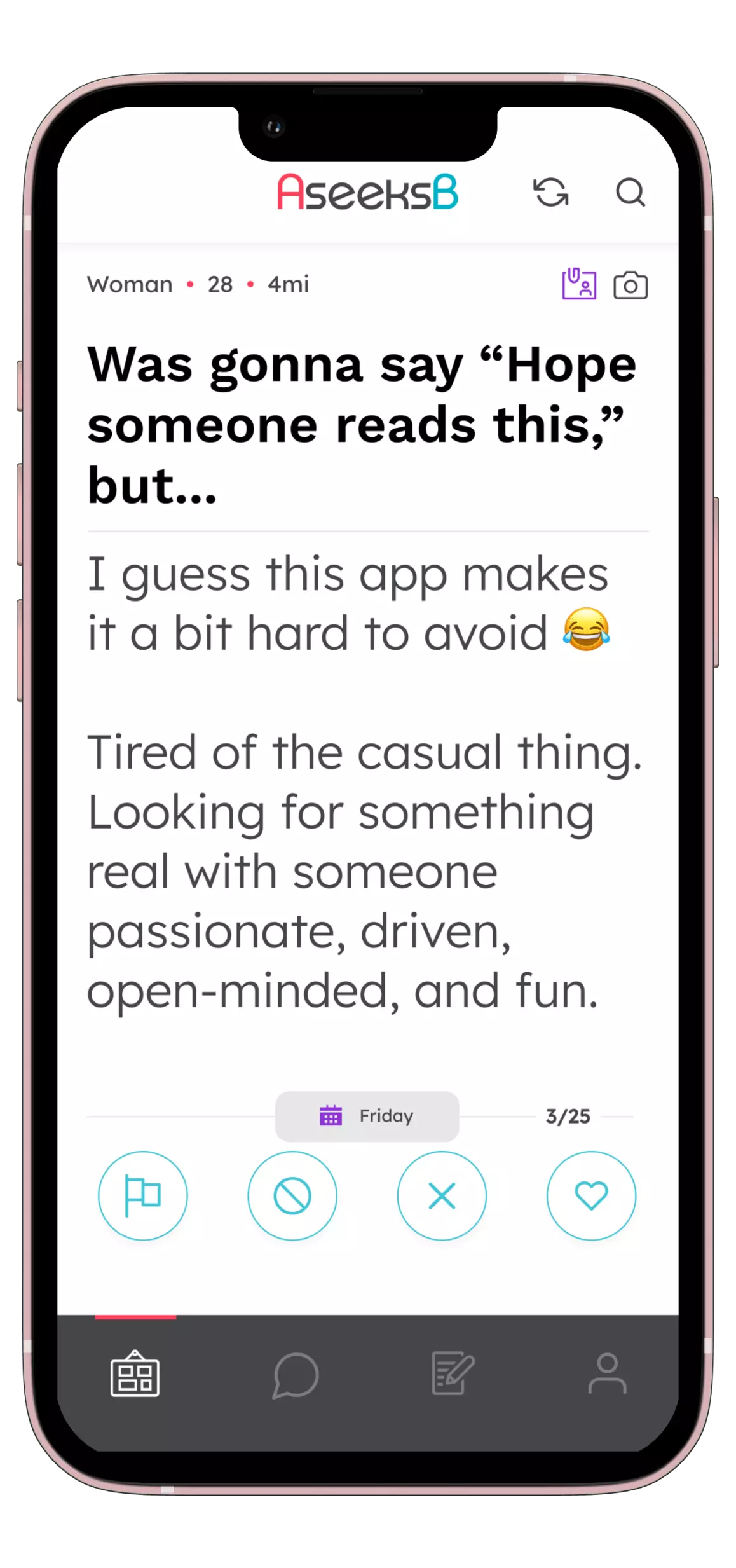 AseeksB mobile app screenshot - messaging